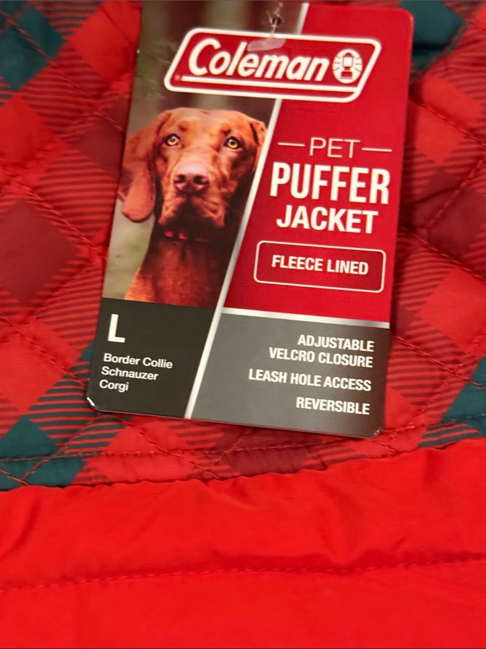 NWT Coleman Red Plaid Dog Puffer Coat